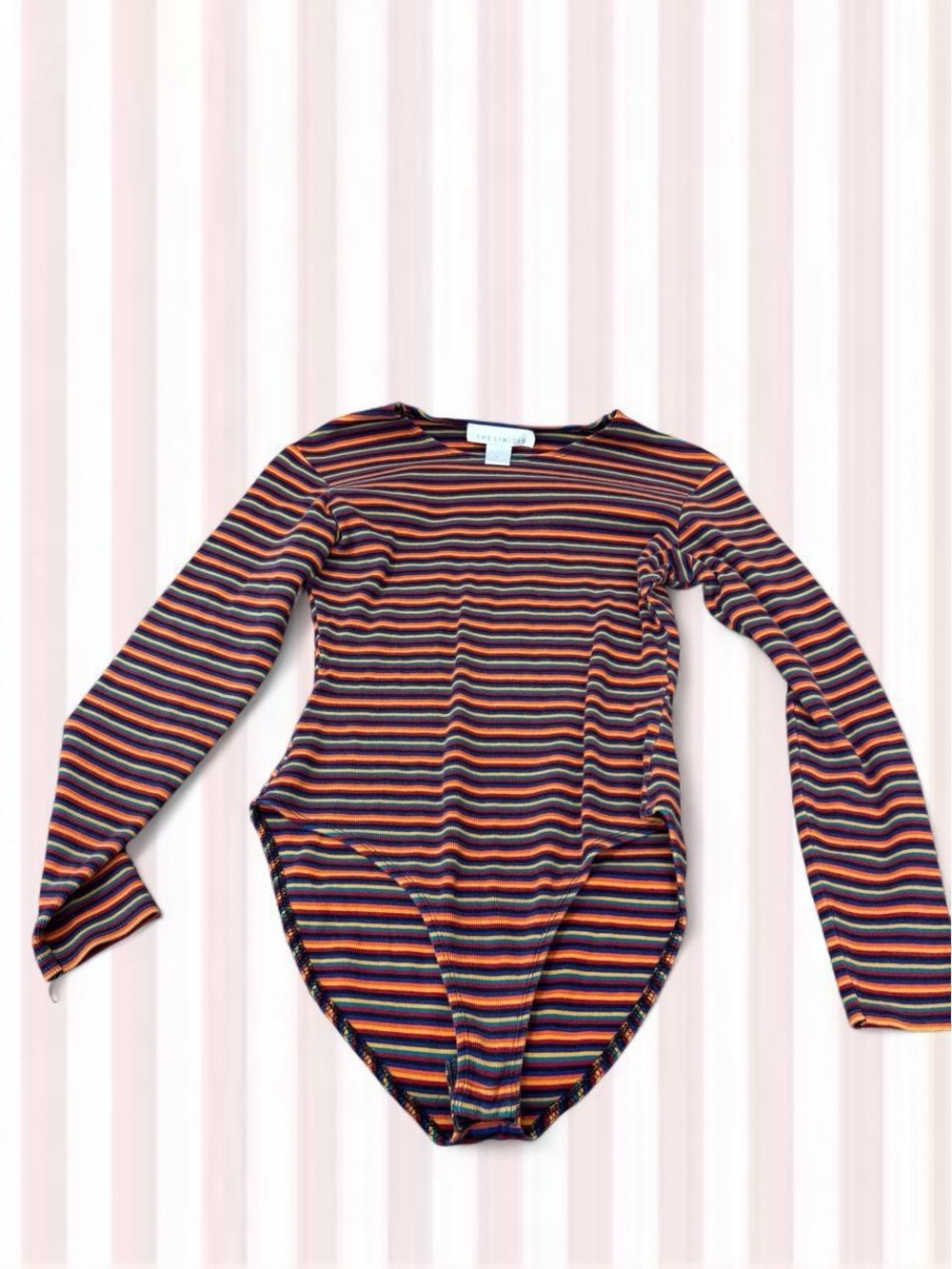 The Limited Striped Long-Sleeve Bodysuit - Navy, Red, Orange, Yellow, Green